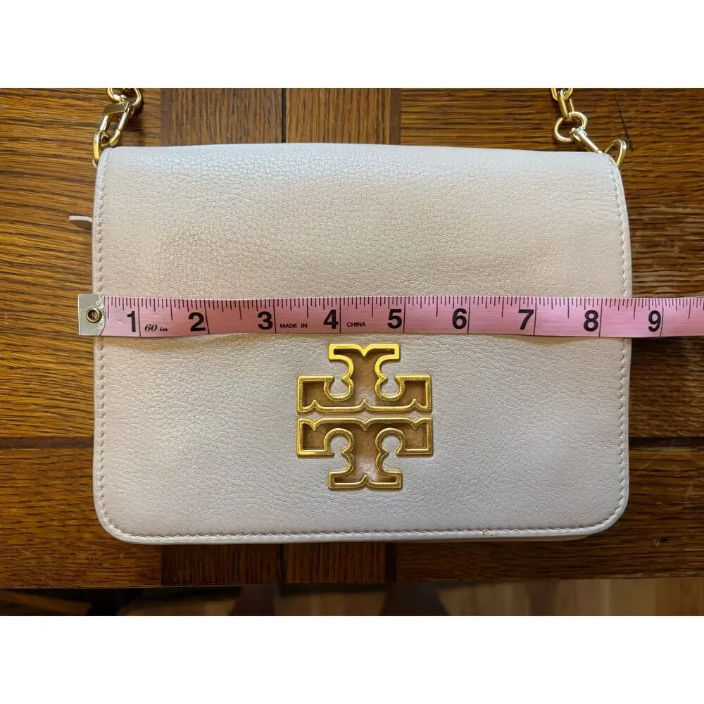 Tory Burch Britten Combo Crossbody Bag Pebbled Leather Chain Purse Gold Logo